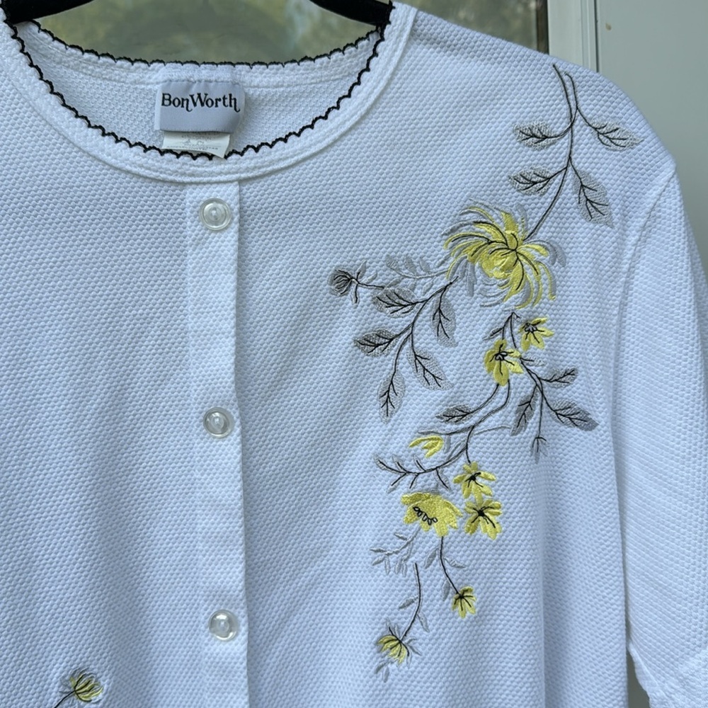 Vintage 1990s Bon Worth Med Floral Embroidered Shirt - button up short sleeve M - Picture 12 of 13